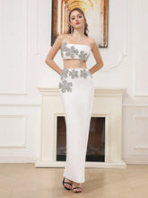 Modphy 2 Piece Set 2024 Autumn/Winter Rhinestone 3D Floral Strapless Cropped Top And Skirt Sexy Bandage Women's Two Piece Dress Suit